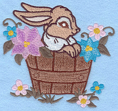 Embroidery Design: Bunny in flower barrel large 4.71w X 4.69h
