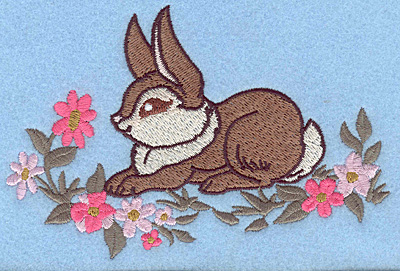 Embroidery Design: Bunny sitting among flowers large 5.41w X 3.61h