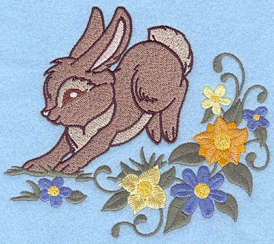 Embroidery Design: Bunny hopping among flowers 5.60w X 4.94h