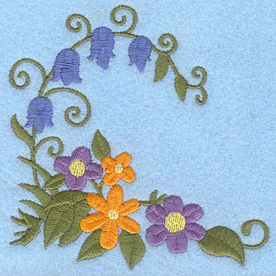 Embroidery Design: Flower and bluebell corner 3.86w X 3.87h