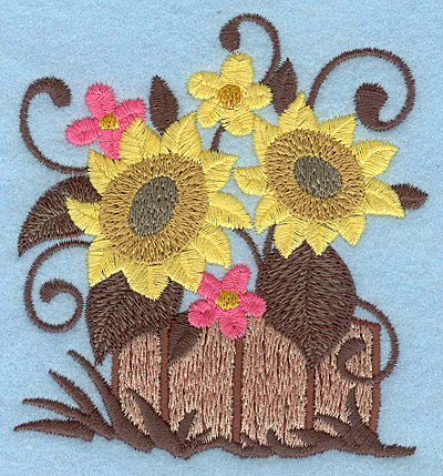 Embroidery Design: Flowers in wooden barrel 3.41w X 3.75h