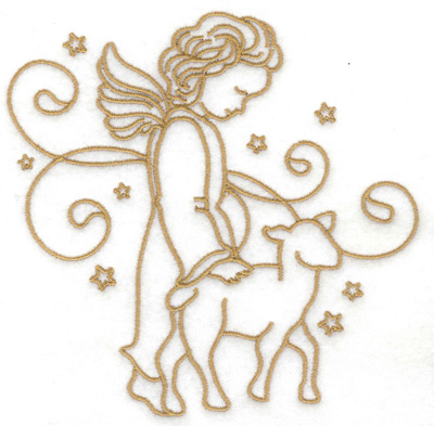 Embroidery Design: Angel lamb stars and swirls large 4.97w X 4.91h