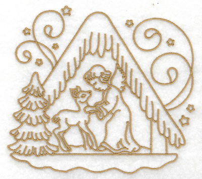 Embroidery Design: Angel with deer in manger large 4.93w X 4.92h
