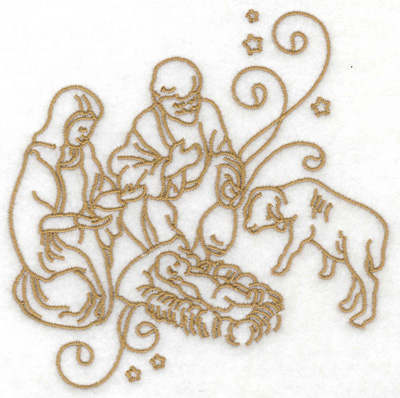 Embroidery Design: Nativity scene stars and swirls large 4.85w X 4.93h