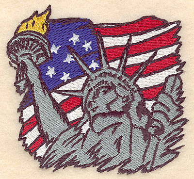 Embroidery Design: American Flag with Statue of Liberty 3.79"w X 3.47"h