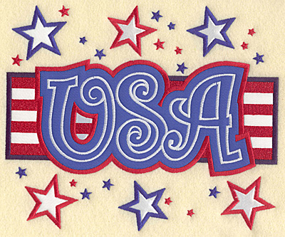 Embroidery Design: USA flag and stars full back appliques 8.89"w X 7.40"h