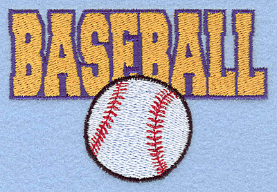 Embroidery Design: Baseball text with ball small 3.83"w X 2.58"h