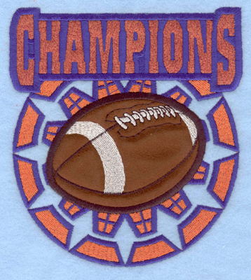 Embroidery Design: Champions with football double applique4.99w X 5.54h