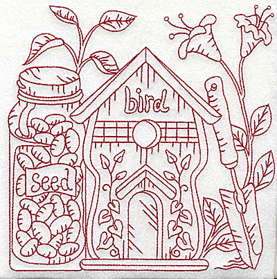 Embroidery Design: Birdhouse with seeds large 6.93w X 6.91h