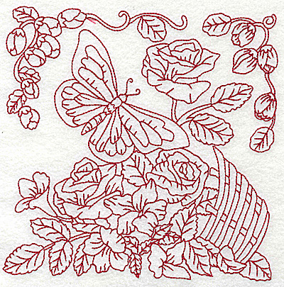 Embroidery Design: Butterfly with basket of flowers large 6.95w X 6.96h