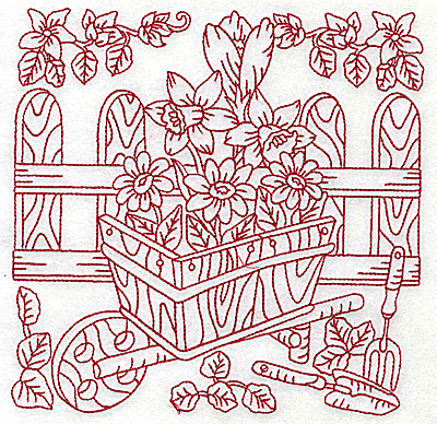 Embroidery Design: Wheelbarrow of flowers large 6.94w X 6.90h