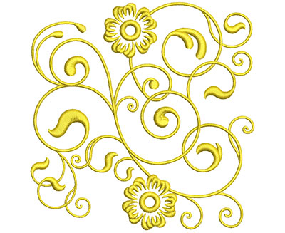 Embroidery Design: Golden Floral Swirls 3 Lg 4.83w X 4.92h