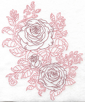 Embroidery Design: Rose trio redwork large8.81w X 7.36h