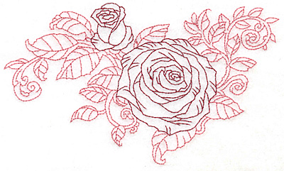 Embroidery Design: Rose and bud redwork large 6.96w X 4.15h
