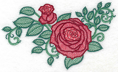 Embroidery Design: Rose and bud artistic large 6.98h X 4.08h