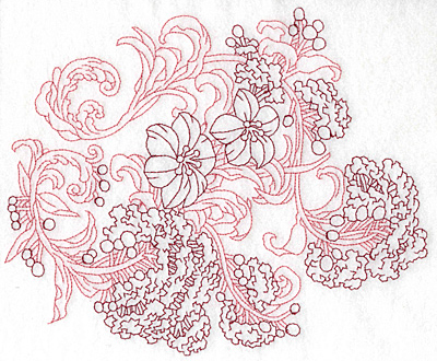 Embroidery Design: Spring Blooms B redwork 9.02w X 7.41h