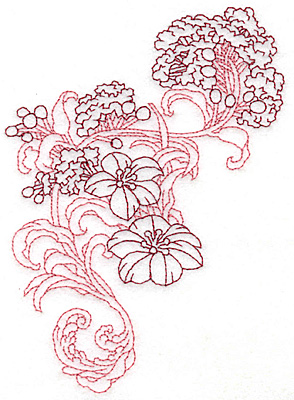 Embroidery Design: Spring Blooms D redwork 4.02w X 5.57h