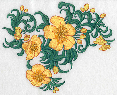 Embroidery Design: Yellow trumpet cluster horizontal realistic  7.43"h x 9.21"w
