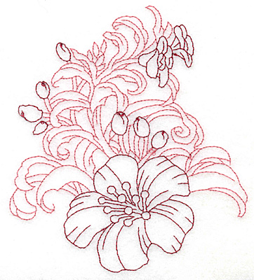 Embroidery Design: Yellow trumpet with buds large redwork  5.64"h x 4.8"w