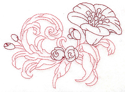 Embroidery Design: Yellow trumpet large redwork  3.81"h x 5.19"w