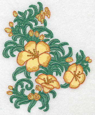 Embroidery Design: Yellow trumpet cluster verticle artistic  6.20"h x 4.98"w