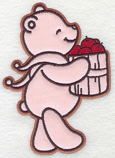 Embroidery Design: Bear carrying basket of apples applique 4.35w X 6.06h