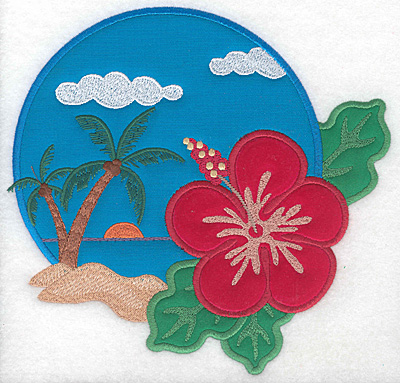 Embroidery Design: Hawaiian Scene triple applique large  7.54"h x 7.84"w