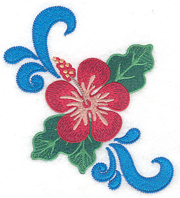 Embroidery Design: Hibiscus with swirls  4.77"h x 4.50"w
