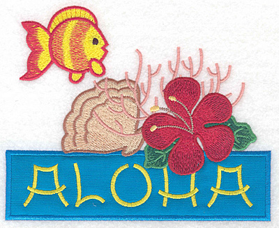 Embroidery Design: Aloha applique scene large  5.67"h x 6.95"w