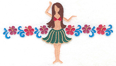 Embroidery Design: Hula dancer with flowers  3.80"h x 6.63"w