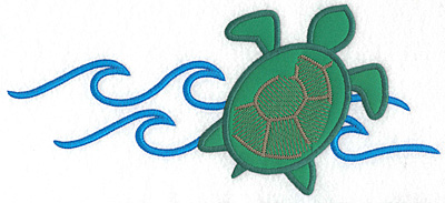 Embroidery Design: Green sea turtle applique with waves  4.48"h x 10.09"w
