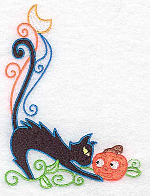 Embroidery Design: Black cat looking at pumpkin 3.71w X 4.95h