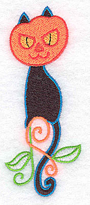 Embroidery Design: Black cat with pumpkin head 1.55w X 3.87h