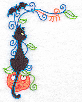 Embroidery Design: Black cat sitting on pumpkin 3.78w X 4.95h