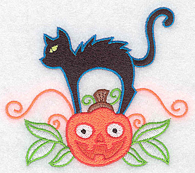 Embroidery Design: Black cat on pumpkin 3.88w X 3.37h