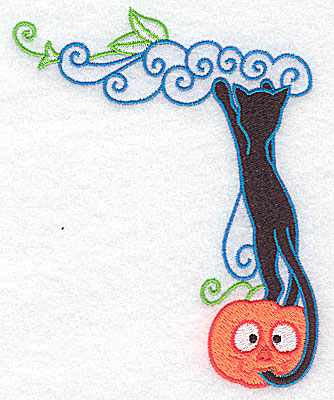 Embroidery Design: Black cat reaching for vines 3.91w X 4.77h