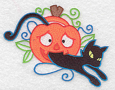 Embroidery Design: Black cat in pumpkin 3.89w X 2.95h