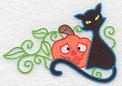 Embroidery Design: Black cat pumpkin and leaves 3.89w X 2.75h