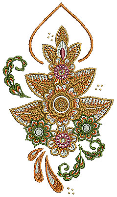 Embroidery Design: Henna design with flowers 1 3.78w X 6.50h