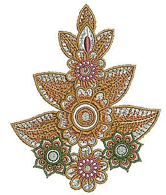 Embroidery Design: Henna design with flowers 2 3.56w X 4.48h