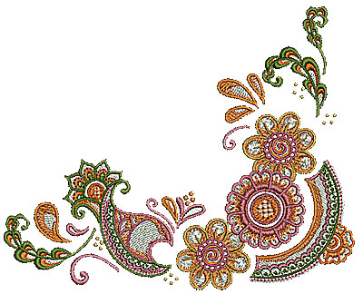 Embroidery Design: Henna corner flower design 1 6.21w X 5.00h