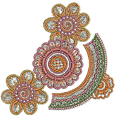 Embroidery Design: Henna corner flower design 2 3.16w X 3.14h