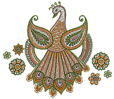 Embroidery Design: Henna bird floral design 5.70w X 5.00h