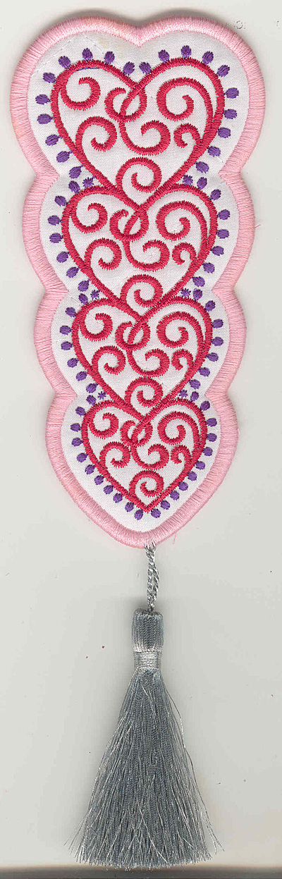 Embroidery Design: Fashion Hearts Bookmark applique5.42w X 2.63h