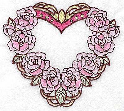 Embroidery Design: Heart with roses large 4.95w X 4.47h