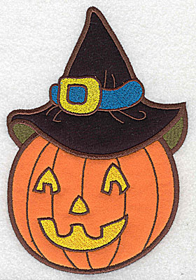 Embroidery Design: Pumpkin wearing witch hat applique 2.37w X 3.52h