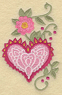 Embroidery Design: Heart and flower A small 2.51w X 3.89h