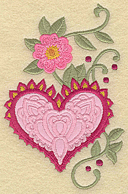 Embroidery Design: Heart applique and flower A large 3.17w X 4.95h