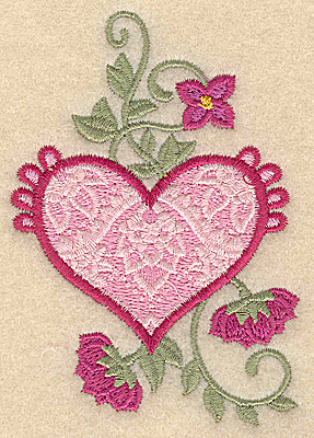 Embroidery Design: Heart and flowers B small 2.69w X 3.85h