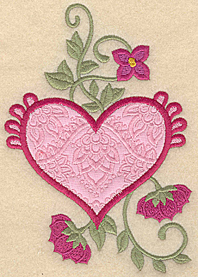 Embroidery Design: Heart applique and flowers B large 6.02w X 4.19h